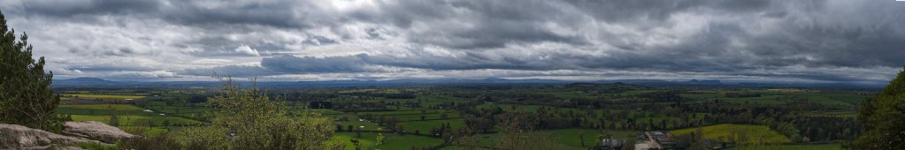 A panoramic shot I took on my DSLR of the far reaching views across Shropshire and Wales that can be seen from the Trig Point at the top of Corbet Wood/Grinshill Hill.