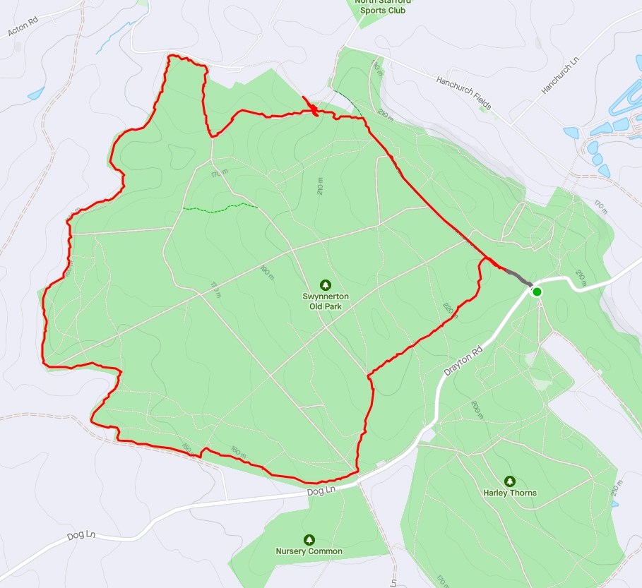 Map of the circular route around Swynnerton Old Park. Staffordshire.